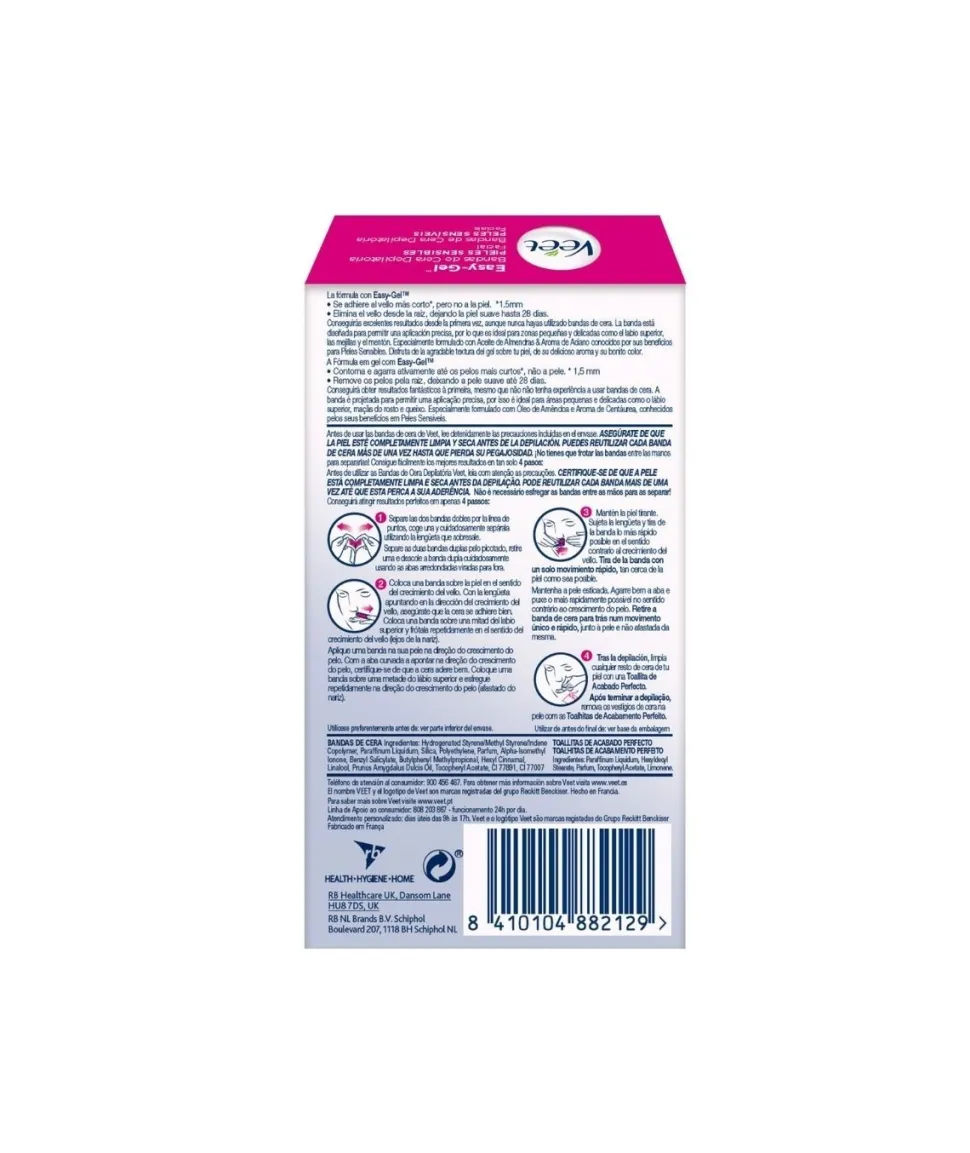 Bandas De Cera Depilatoria Fria Facial Sensible 20Uds.