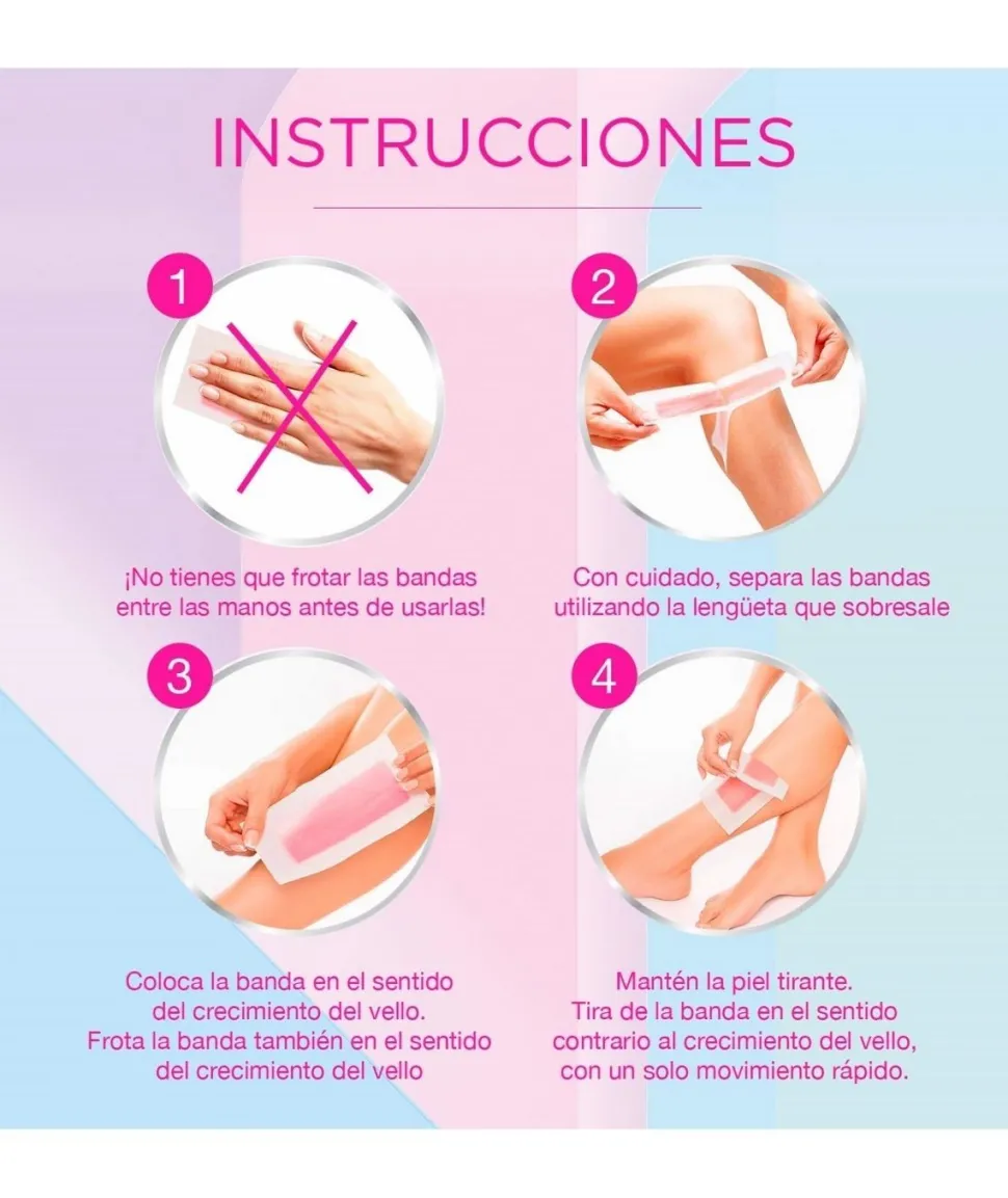 Bandas De Cera Depilatoria Fria Piel Sensible 20Uds.